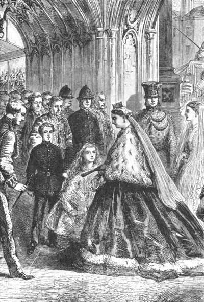 1867年2月5日、ウェストミンスター宮殿に入るビクトリア女王、1901年。 作： Unbekannt