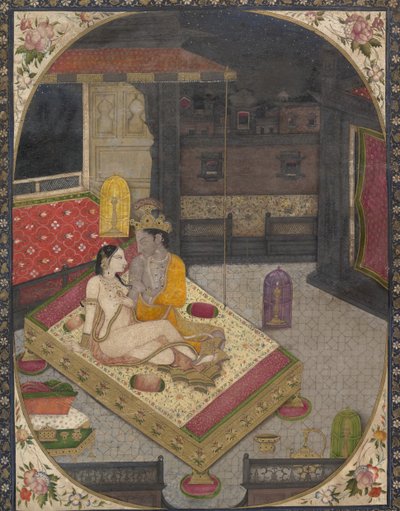 夜のベッドでのラダとクリシュナ1830年。 作： Unbekannt
