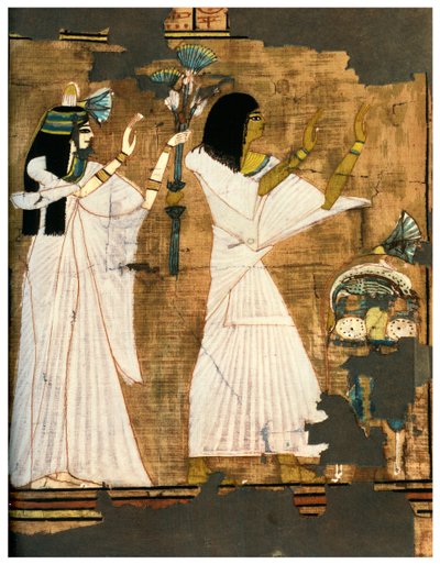 供物が山盛りになった食卓の前で崇拝するラーメスとその妻、c1400 BC 1958 作： Unbekannt
