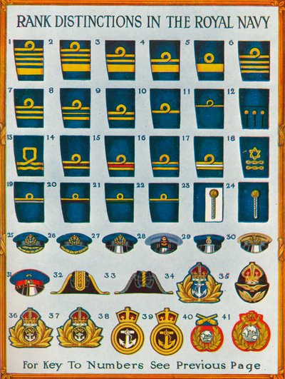 イギリス海軍、c1919 1919年のランクの区別 作： Unbekannt