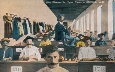 葉巻工場、ハバナ、キューバ、c1910sの読者 作： Unbekannt