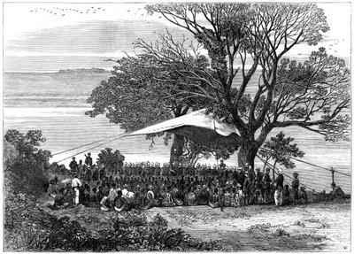 1879年の南部ズールー戦争、トゥゲラ川の土手で最後通告を読む 作： Unbekannt