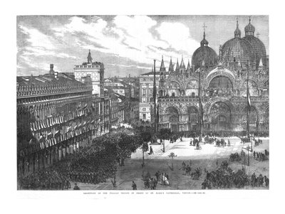 1866年、ヴェネツィアのサンマルコ大聖堂の前でイタリア軍のレセプション 作： Unbekannt