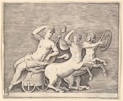 2つのケンタウロスによって描かれた戦車のリクライニング女性フィギュア、ca。 1599-1622。 作： Unbekannt