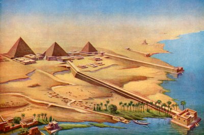 1933年〜1934年に寺院と参道を備えたアブシルの3つのピラミッドの再建 作： Unbekannt