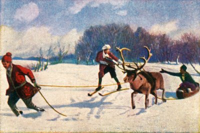 スウェーデンでのトナカイそり乗り、c1928。 作： Unbekannt