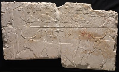 鳥と牛を連れてくる男性のレリーフ、c。 紀元前2311～2281年。 作： Unbekannt
