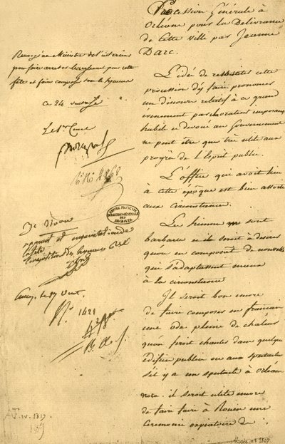 1921年3月15日、1803年3月15日のジャンヌダルクの祭りに関する内務大臣の報告。 作： Unbekannt