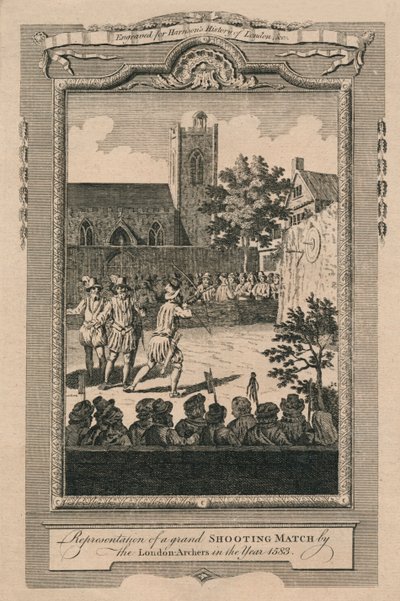 1583年、1775年のロンドンアーチャーによるグランドシューティングマッチの代表。 作： Unbekannt