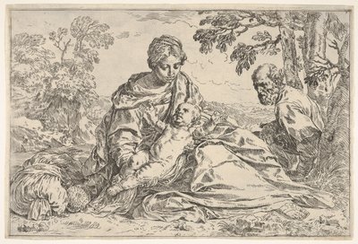 エジプトへのフライトで休憩し、マリアが聖ヨセフと一緒に幼児のキリストを抱きしめます。 1640以降。 作： Unbekannt