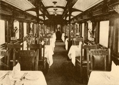 長距離列車のレストラン車、南アフリカ鉄道、1930年。 作： Unbekannt