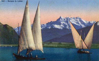 ローヌ・アルプ、オート・サヴォア（74）： レマン湖のボート - 1938年のポストカード 作： Unbekannt