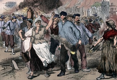 パリのコミューン、1871 1906年の間にパリの公共の建物を発砲する暴徒と石油 作： Unbekannt