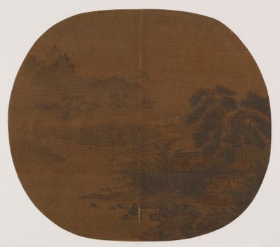 松と竹に囲まれた川沿いの住居、おそらく宋王朝、1127-1279。 作： Unbekannt