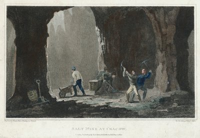 岩塩：ポーランドのクラクフ近くの塩鉱山で働いている鉱夫、c1820 作： Unbekannt