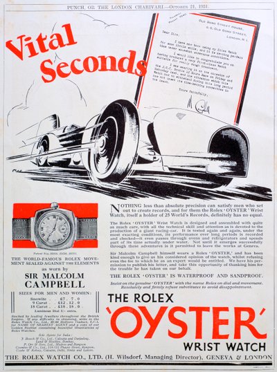 ロレックスオイスター腕時計広告、1931 作： Unbekannt
