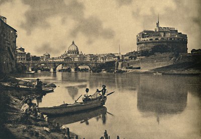 ローマ-テヴェレ川-サンアンジェロの城と橋。セントピーターズのドーム、1910年 作： Unbekannt