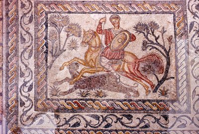 ヒョウを狩る騎士のローマ時代のモザイク、メリダ、スペイン、c2-3世紀 作： Unbekannt