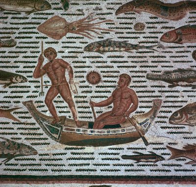 釣り人を描いたローマ時代のモザイク、2 世紀 作： Unbekannt