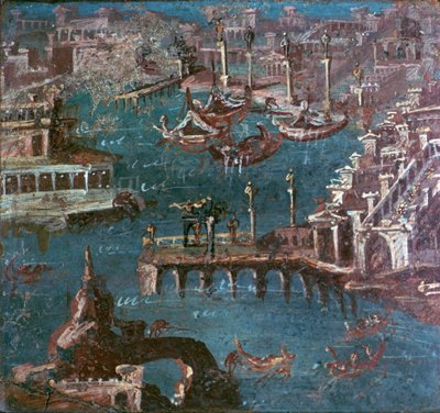 港の風景を描いたローマ時代の壁画 作： Unbekannt