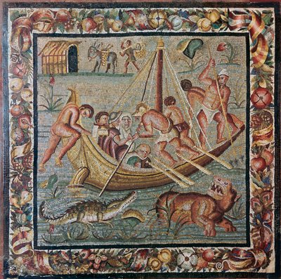 渡し船のローマ時代の壁のモザイク、1 世紀 作： Unbekannt