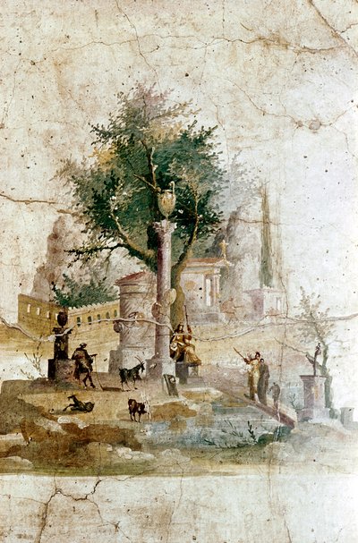 イタリア、ポンペイ近郊のアグリッパ ポストゥムスのヴィラ、神話の風景を描いたローマ時代の壁画 作： Unbekannt