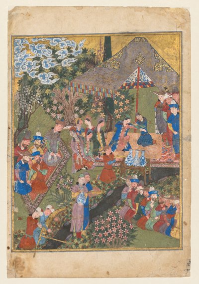庭のロイヤルフィースト、2ページのフロントピースからの右のフォリオの対...、c。 1440。 作： Unbekannt