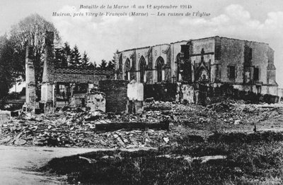 台無しにされた教会、ウイロン、フランス、マルヌの戦い、第一次世界大戦、1914 作： Unbekannt