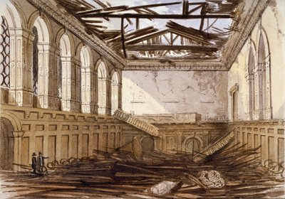 ハーバーダッシャーズ ホールのバンケット ホールの廃墟、ロンドン市、1864 年 作： Unbekannt