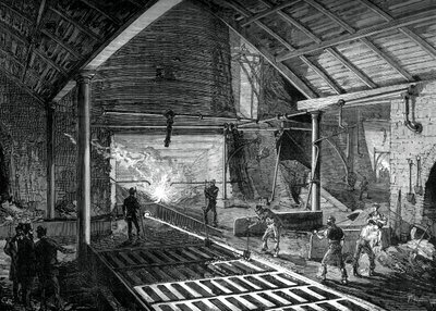 溶けた鉄を豚に走らせる、c1880 作： Unbekannt