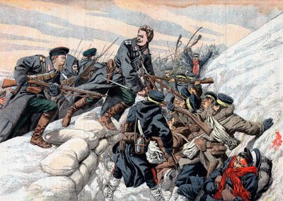 日本の塹壕へのロシアの攻撃、日露戦争、1904-5 作： Unbekannt