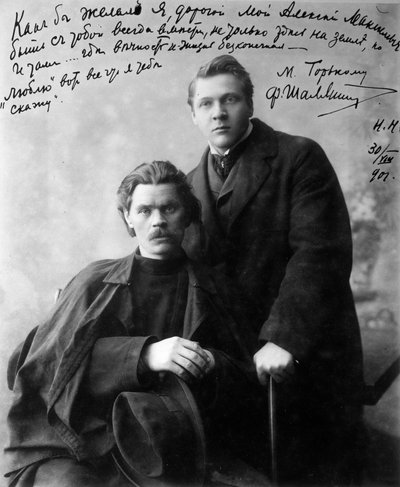 ロシアの作家マキシムゴーリキーと歌手フェオドールシャリアピン、1901 作： Unbekannt