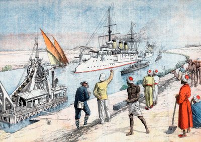 スエズ運河を通過するロシアの軍艦、日露戦争、1904年〜5月 作： Unbekannt