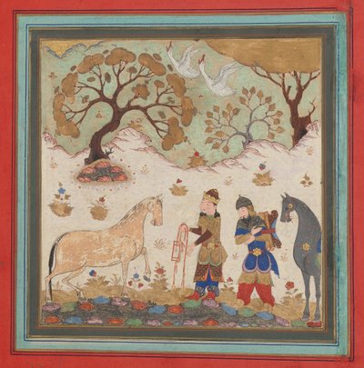 Rustam は、15 世紀半ばの Shahnama Book of Kings から Rakhsh、Folio をキャプチャします。 作： Unbekannt