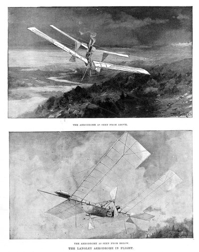 SPラングレース蒸気動力モデル飛行機飛行場を上と下から見た、1902 作： Unbekannt