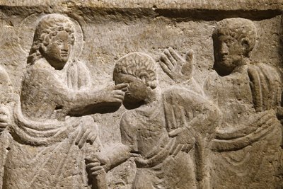 マルセイユのサン・ヴィクトル修道院。Sarcophagusの詳細。盲人を治療するイエスフランス 作： Unbekannt