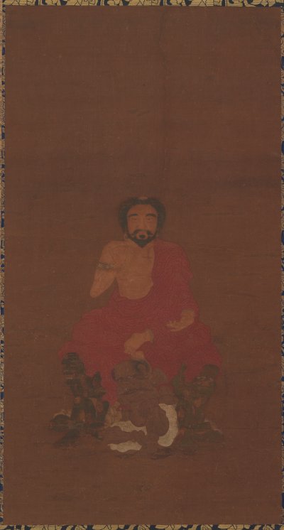 3 つの鬼のような生き物に座っている釈迦牟尼、おそらく元から明王朝初期、14 ～ 15 世紀 作： Unbekannt