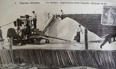 フランス、カマルグ、エグ・モルト、プロヴァンスの塩田（モノクロ写真 作： Unbekannt