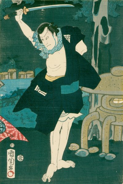 サムライ戦士。伝統的な和風の絹の日本画 作： Unbekannt