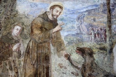 サンタ・キアラの回廊、ナポリフレスコの詳細。SFrancesco, ナポリ, イタリア 作： Unbekannt