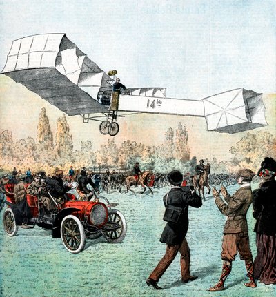 サントスデュモンがヨーロッパ、パリで1906年に最初の動力飛行機飛行 作： Unbekannt