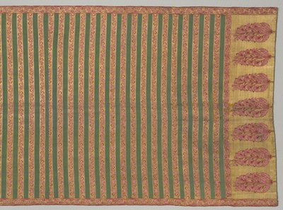 フローラと縞模様のフィールドが付いたサッシ、1700年代。 作： Unbekannt