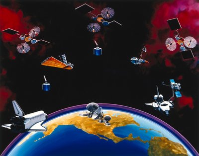 衛星、通信、USA TDRSSコンステレーションと地上局 作： Unbekannt