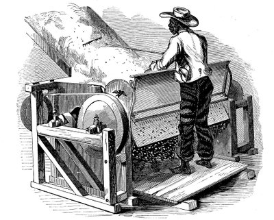1865年、米国南部の裸足の黒人労働者が運営する綿の清掃用ジンを見た 作： Unbekannt
