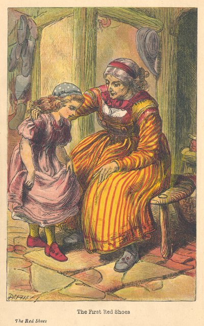 ハンス・クリスチャン・アンデルセンの赤い靴のシーン、c1879 作： Unbekannt