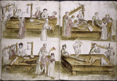 肉屋のいる市場生活の様子：コンスタンツ評議会のUlrich Richental Chronicle、1414-1418 作： Unbekannt