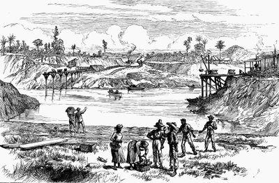 ドレセップスがパナマ運河を掘ろうとする様子、1888年 作： Unbekannt