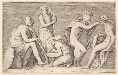 戦士の殺害ラムと他の4人のフィギュアとの犠牲のシーン、ca。 1599-1622。 作： Unbekannt