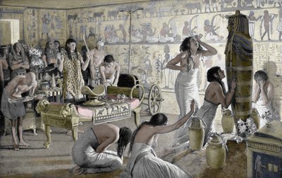 紀元前1325年、エジプト、ツタンカーメンの葬祭殿で喪に服する場面 作： Unbekannt