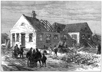 1872年、グリニッジ湿地のカートリッジ工場での爆発の様子 作： Unbekannt